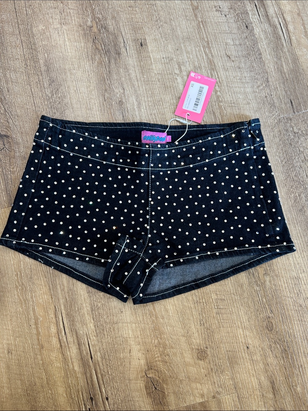 Edikted Dark Blue Denim Jean shorts  with rhinestones